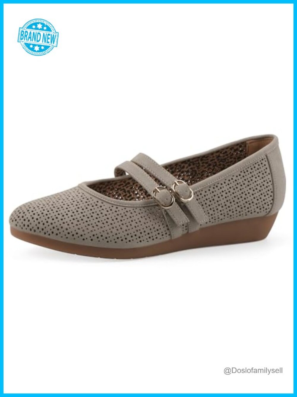 Mary Jane Wedge Heels with Perforated Upper and Double Buckle Straps